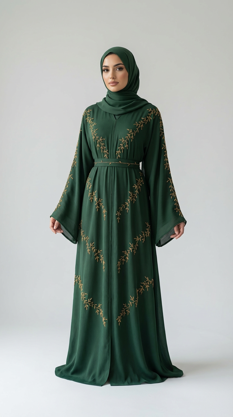 Abaya pedrería Liliam handwork verde mamá e hija