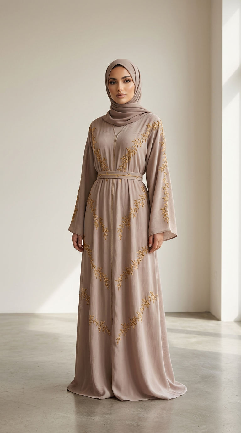 Abaya pedrería Liliam handwork beige mamá e hija